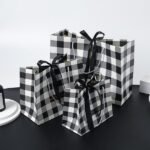 Black and White Checkered Gift Bag with Black Ribbon