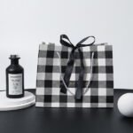 Black and White Checkered Gift Bag with Black Ribbon - Image 4