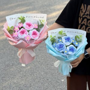 Handmade Knitted Wool Artificial Flower Bouquet