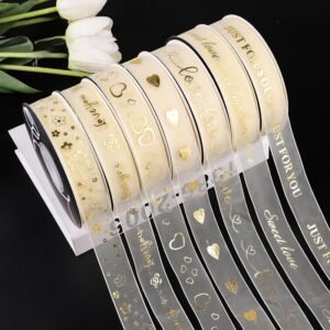 Valentine's Day Off-white Chiffon Gold-stamped Ribbon
