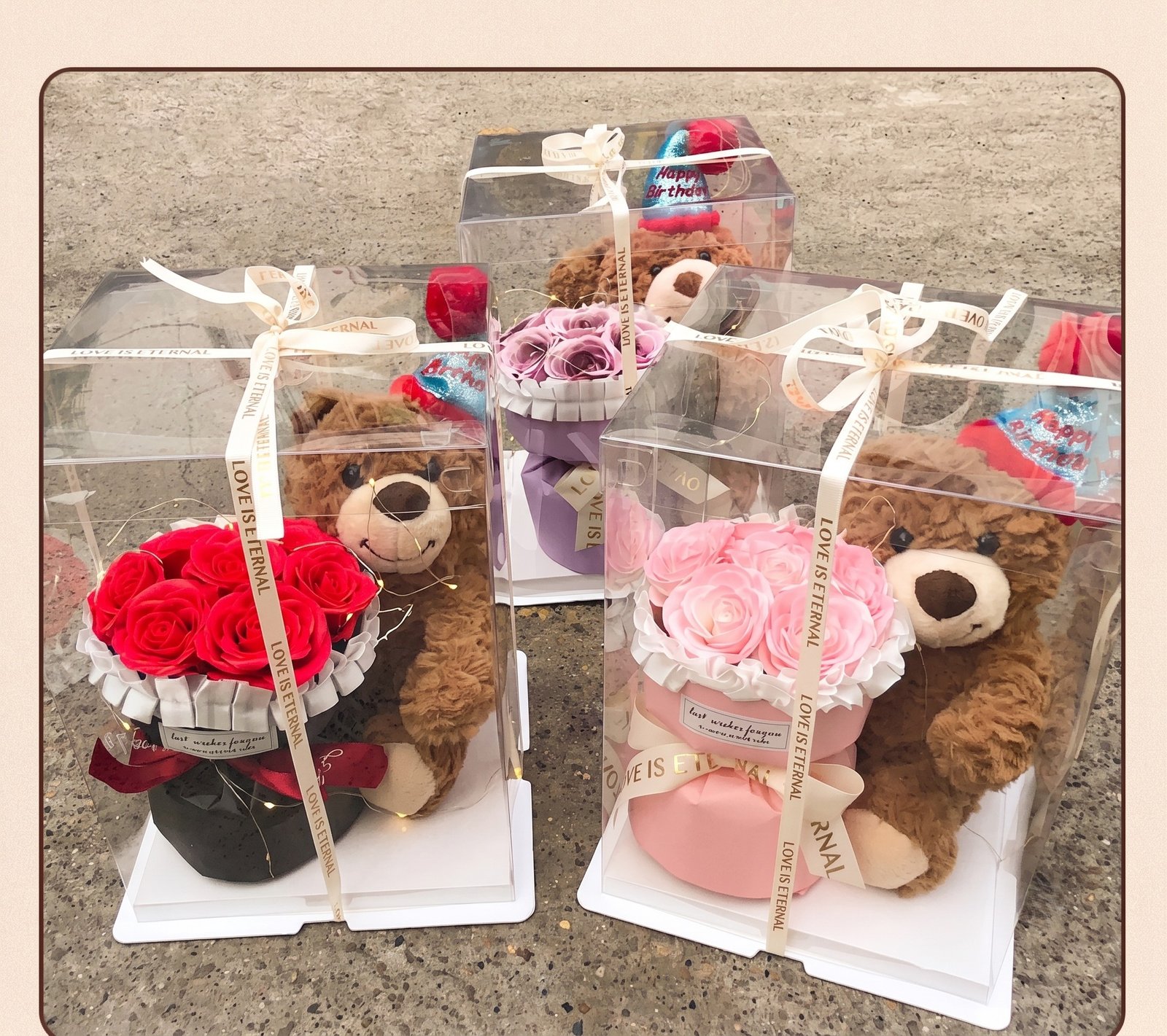Bear Doll Bouquet Eternal Flower Hug Bucket