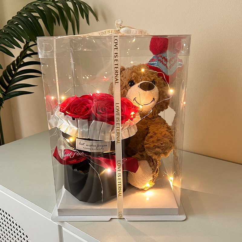 Bear Doll Bouquet Eternal Flower Hug Bucket - Image 4