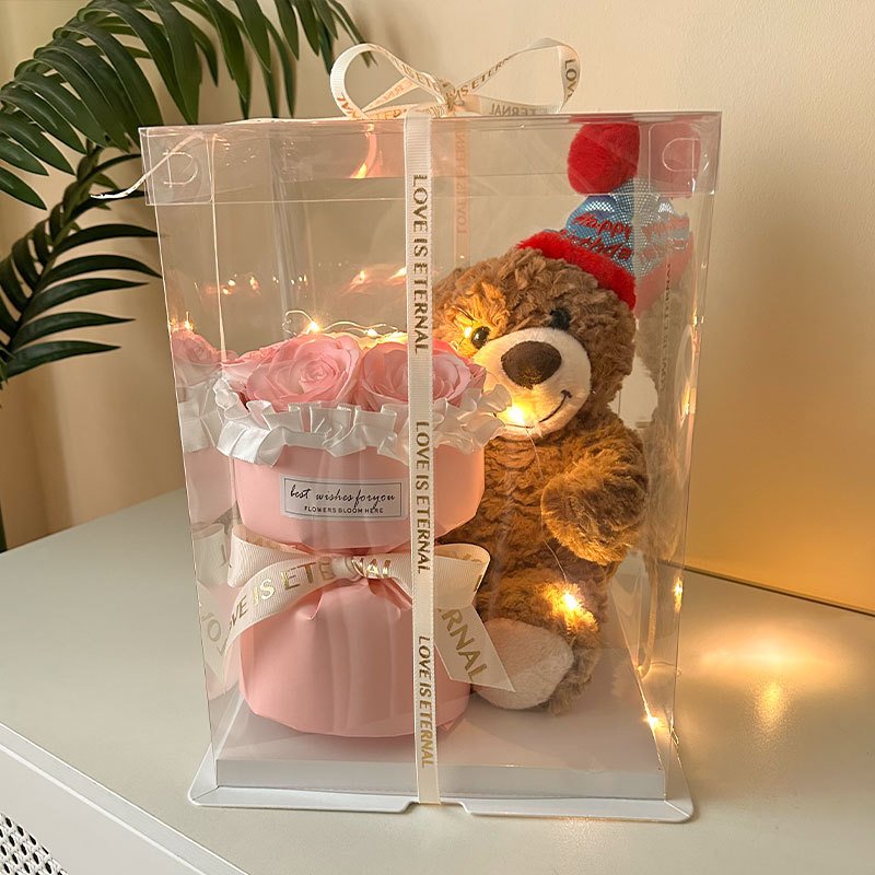 Bear Doll Bouquet Eternal Flower Hug Bucket - Image 2