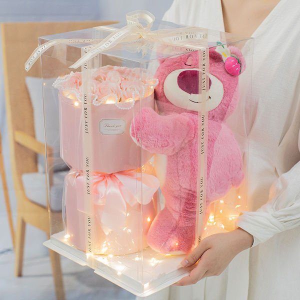 Bear Doll Bouquet Eternal Flower Hug Bucket - Image 3