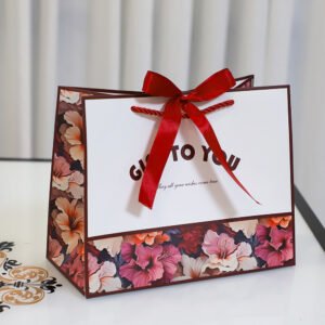 Red Flower Gift Bag with Ribbon