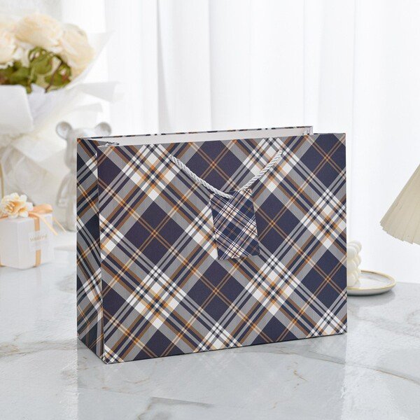Deep Blue Checkered Pattern Gift Bag - Image 3