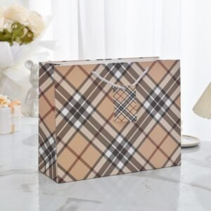 Light Brown Checkered Pattern Gift Bag