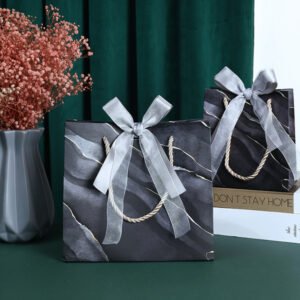 Black Marble Theme Gift Bag with Ribbon