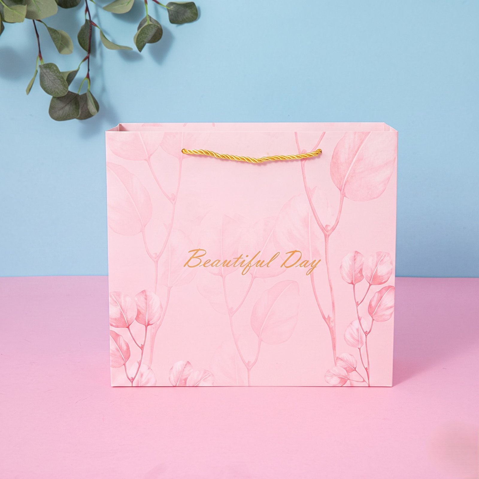 Pink Leaves Beautiful Day Gift Bag - Image 3