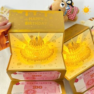 Sophisticated and Creative 3D Folding Happy birthday gift Card With Fairy Light