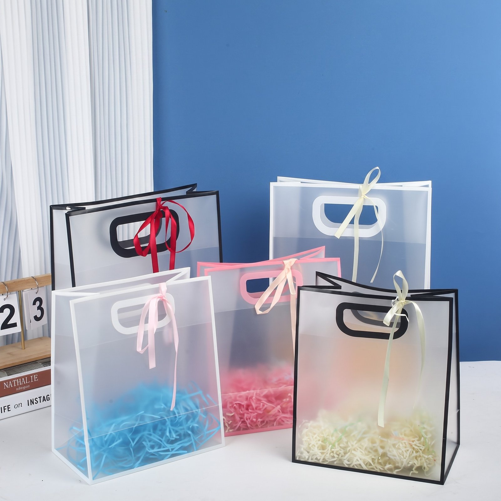 Black Transparent Frosted Tote Souvenir Gift Bag