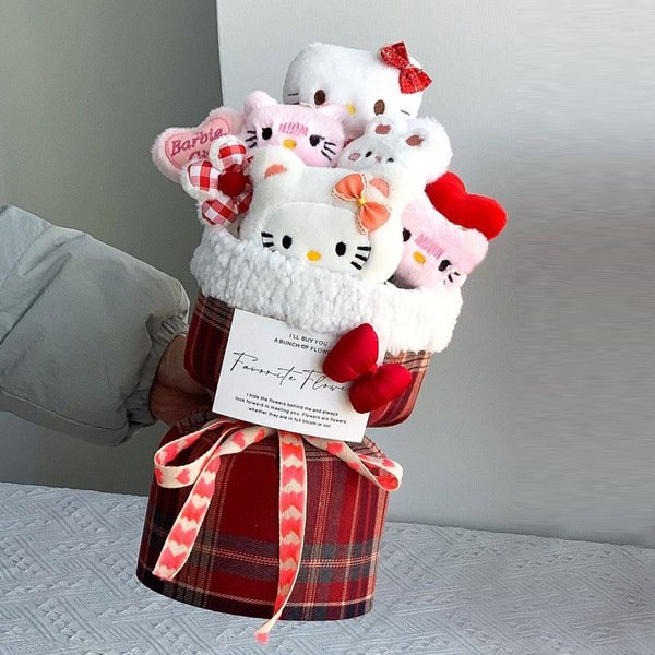 Red Plaid Hello Kitty Bouquet - Image 3